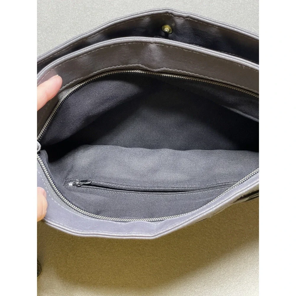 Vintage Womens Handbag Gray Faux Leather Clutch Quilted Zipper Big Rock Glam 80s